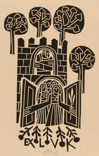 Exlibris by Miroslav Houra from Czechoslovakia for ? V.K. - Castle/Palace 