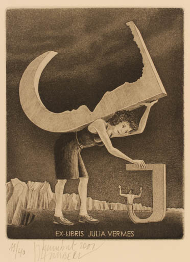 Exlibris by J.P. Humbert from Czechoslovakia for Julia Vermes - Surrealism 