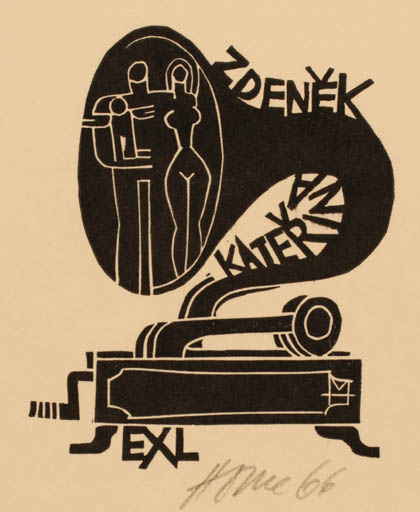 Exlibris by Miroslav Houra from Czechoslovakia for Katerina Zdenek - Music 