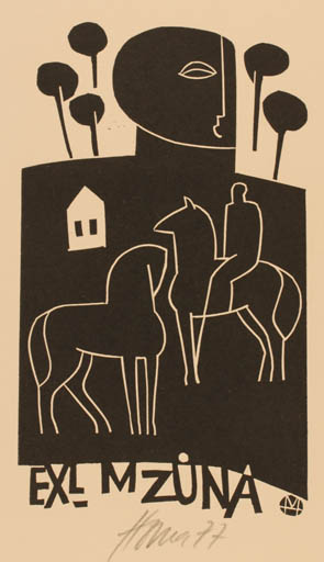 Exlibris by Miroslav Houra from Czechoslovakia for M Zuna - Horse Horseman/Rider 