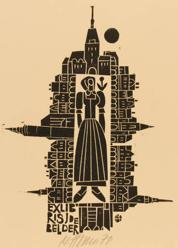 Exlibris by Miroslav Houra from Czechoslovakia for Josef De Belder - City Woman 