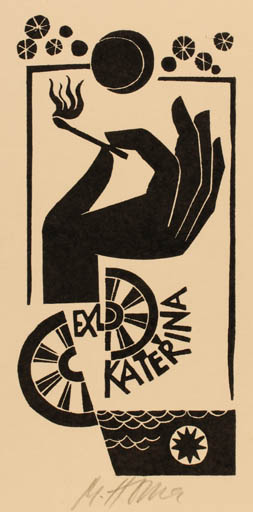 Exlibris by Miroslav Houra from Czechoslovakia for ? ? - Hand(s) 