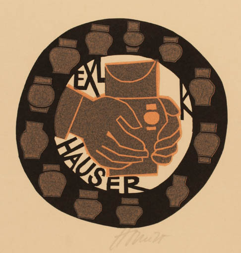 Exlibris by Miroslav Houra from Czechoslovakia for Karel Hauser - Working Hand(s) 