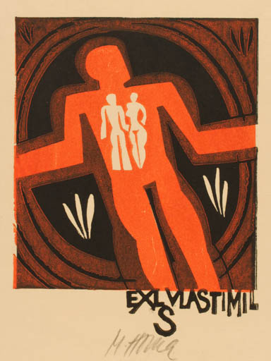 Exlibris by Miroslav Houra from Czechoslovakia for S Vlastimil - Woman Man 