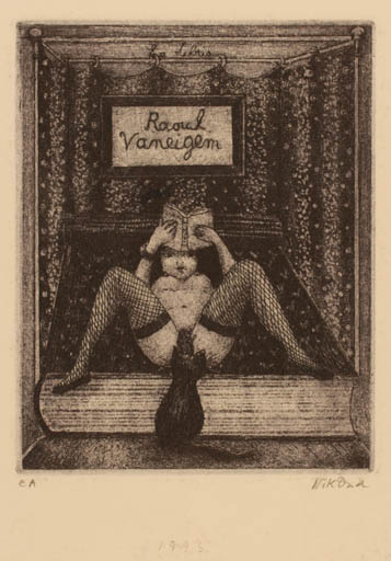 Exlibris by Patricia Nik-Dad from France for Raoul Vaneigem - Book Erotica Woman Nude 