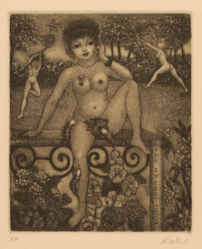 Exlibris by Patricia Nik-Dad from France for ? ? - Erotica Woman Nude 