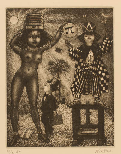 Exlibris by Patricia Nik-Dad from France for ? ? - Book Woman Nude Theater/Cirkus 