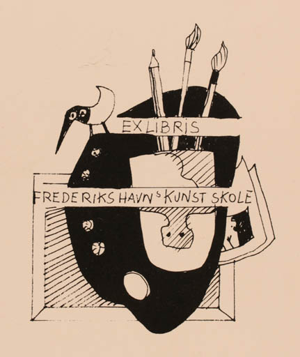 Exlibris by Erik Skjoldborg from Denmark for ? Frederikshavns Kunstskole - Bird Art 