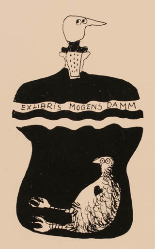 Exlibris by Erik Skjoldborg from Denmark for Mogens Damm - Bird Wine 