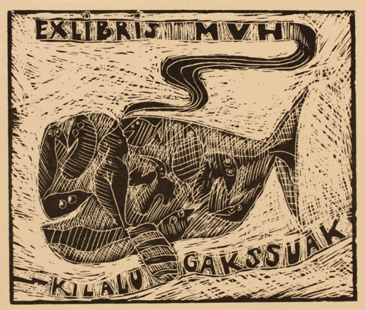 Exlibris by Erik Skjoldborg from Denmark for Kilalu Gakssuak - Fish 