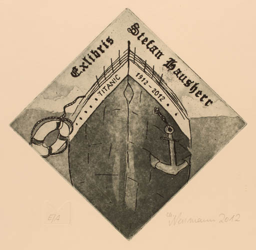 Exlibris by Marlene Neumann from Germany for Stefan Hausherr - Ship/Boat 