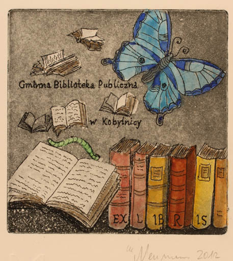 Exlibris by Marlene Neumann from Germany for W. Kobylnicy Biblioteka Publiczna - Book Butterfly 