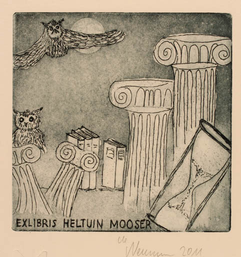 Exlibris by Marlene Neumann from Germany for Heltuin Mooser - Classical antiquity Book Owl 