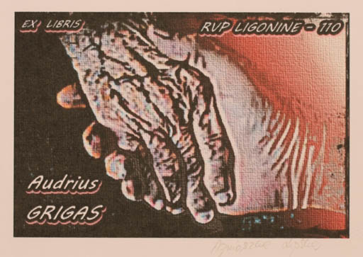 Exlibris by Agnieszka Lipska from Poland for Audrius Grigas - Hand(s) 