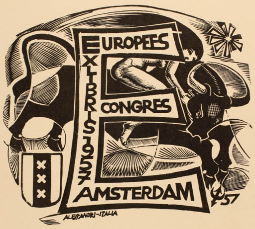 Exlibris by Lorenzo Alessandri from Italy for Amsterdam Eur. Exlibris Congres - Europa and the Bull Exlibris Congress 