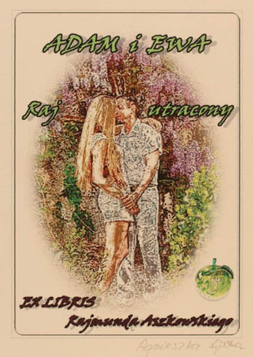 Exlibris by Agnieszka Lipska from Poland for Rajmund Aszkowski - Adam and Eve Couple Romance 