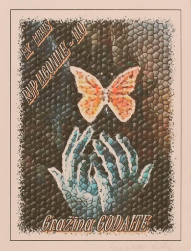 Exlibris by Agnieszka Lipska from Poland for Prof. Dr. Grazina Gudaite - Hand(s) Butterfly 