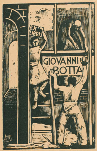 Exlibris by Armando Baldinelli from Italy for Giovanni Botta - Working Woman Man 