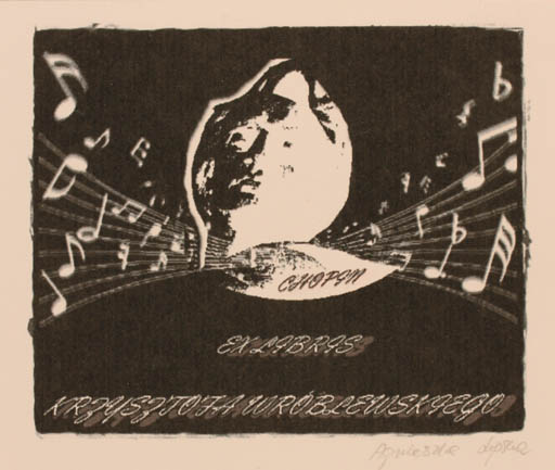 Exlibris by Agnieszka Lipska from Poland for Krzysztofa Wroblewskiego - Music 