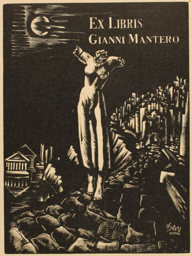 Exlibris by Giorgio Buday from Italy for Gianni Mantero - Classical antiquity Woman 