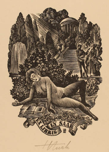 Exlibris by Henno Arrak from Estonia for Ly Saar - Book Woman Nude 