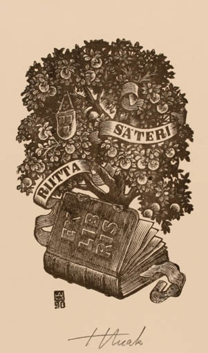 Exlibris by Henno Arrak from Estonia for Riitta Säteri - Book Tree 