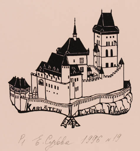 Exlibris by Elena Sukhova from Russia for V Vonachec - Castle/Palace 