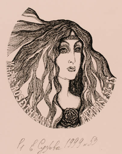 Exlibris by Elena Sukhova from Russia for Marie Rose Theunis - Portrait 