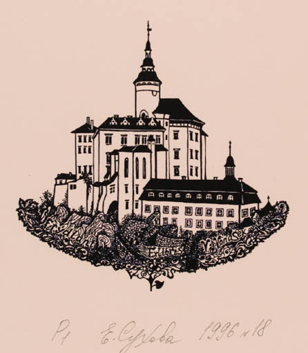 Exlibris by Elena Sukhova from Russia for V Vonachec - Castle/Palace 