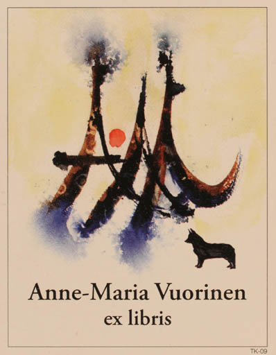 Exlibris by Martti Tapani Kiippa from Finland for Anne-Maria Vuorinen - Abstract Dog 