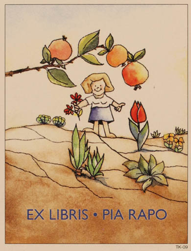 Exlibris by Martti Tapani Kiippa from Finland for Pia Rapo - Child Flower Fruit 