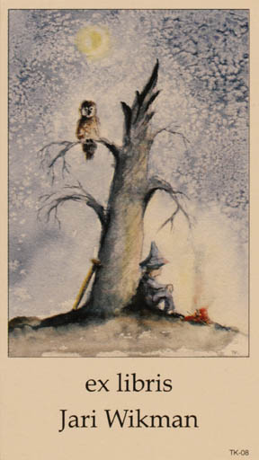 Exlibris by Martti Tapani Kiippa from Finland for Jari Wikman - Tree Owl 