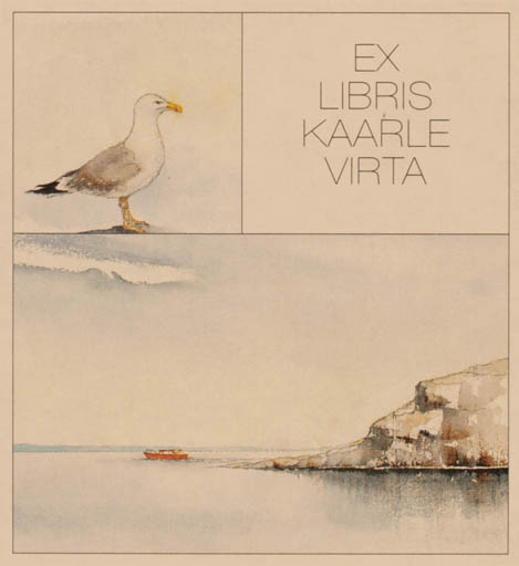 Exlibris by Martti Tapani Kiippa from Finland for Kaarle Virta - Bird Maritime Ship/Boat 