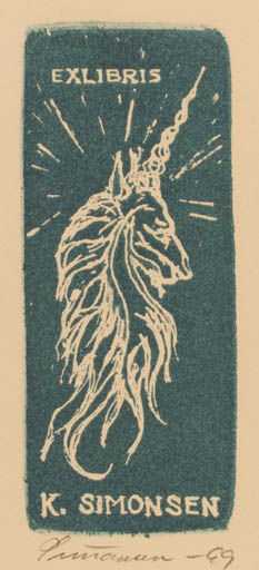 Exlibris by Kjeld Simonsen from Denmark for Kjeld Simonsen - Unicorn 