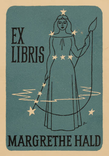 Exlibris by Arne Ungermann from Denmark for Margrethe Hald - Woman 