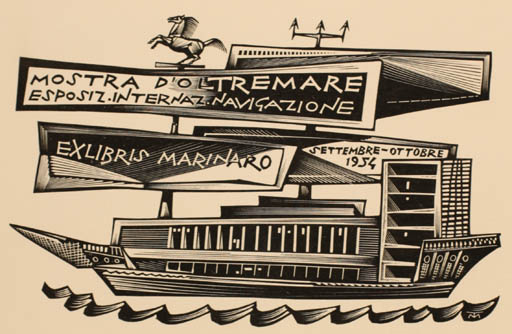 Exlibris by Tranquillo Marangoni from Italy for ? Marinaro - Maritime Ship/Boat 