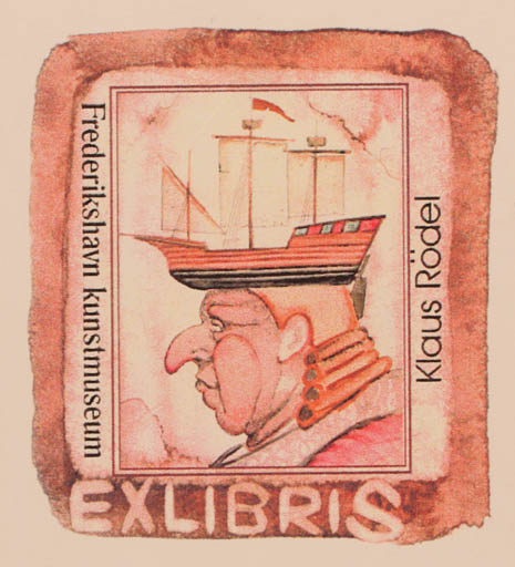 Exlibris by Antonino Viviano from Denmark for Klaus Rödel - Man Ship/Boat 