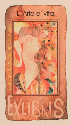 Exlibris by Antonino Viviano from Denmark for Isabella Skjoldborg Viviano - Woman Music Nude 