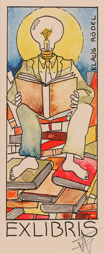 Exlibris by Antonino Viviano from Denmark for Klaus Rödel - Book Man 