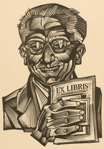 Exlibris by Tranquillo Marangoni from Italy for ? Francesco Bono - Hobby Man Portrait Hand(s) 