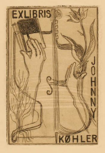 Exlibris by Muggi Wille-Nielsen from Denmark for Køhler Johnny - Flower Book Hand(s) 