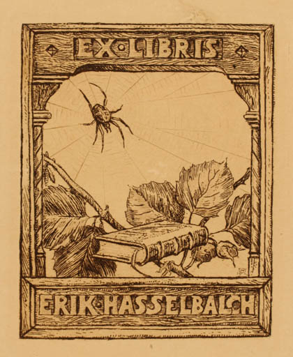 Exlibris by H.C. Westergaard from Denmark for Erik Hasselbalch - Book Fauna Insect 