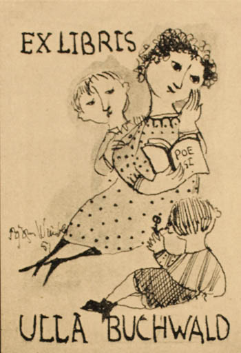 Exlibris by Bjørn Winblad from Denmark for Ulla Buchwald - Child Book Woman 