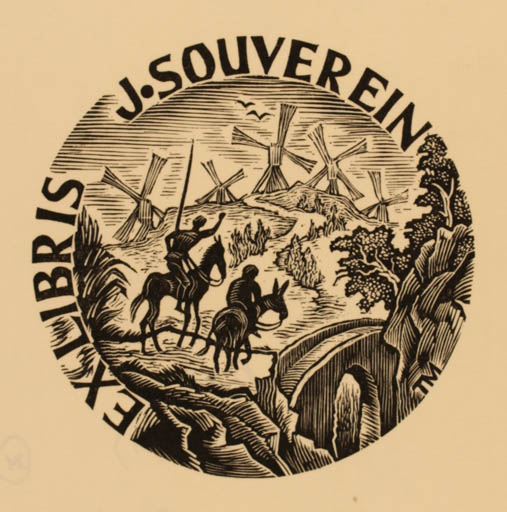 Exlibris by Thijs Mauve from Netherland for Johannes Souverein - Don Quijote Mill 