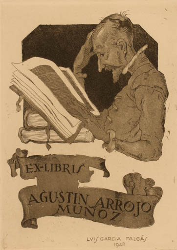Exlibris by Luis Garcia Falgas from Spain for Augustin Arrojo Munoz - Book Don Quijote Man 