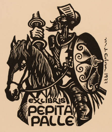 Exlibris by Maria Josefa Colom from Spain for Pepita Palle - Don Quijote Horseman/Rider 