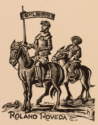 Exlibris by Hans Hauke from Austria for Roland Roveda - Don Quijote Horseman/Rider 