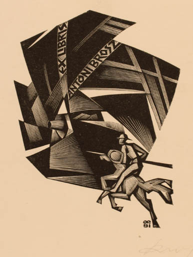 Exlibris by Anatolij Kalaschnikow from Russia for Antoni Brosz - Don Quijote Horseman/Rider 