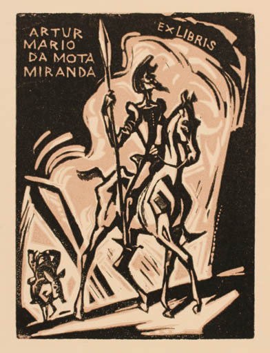 Exlibris by Emil Kotrba from Czechoslovakia for ? ? - Don Quijote Horseman/Rider 