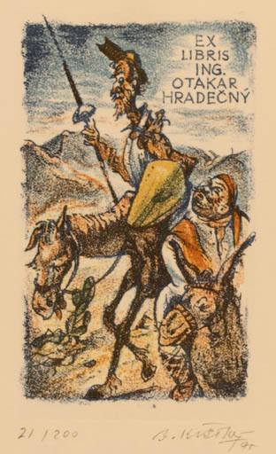 Exlibris by Bohumil Kratky from Czechoslovakia for Ing. Otakar Hradecny - Don Quijote Horseman/Rider 